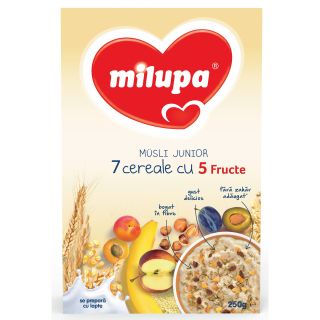 Milupa Musli Junior 7 cereale cu 5 fructe, 250gr
