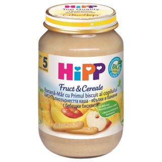 HiPP Gustare cu Fructe si Biscuiti, de la 4 luni 