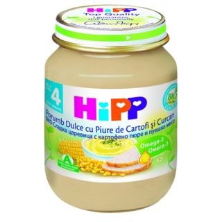 HiPP Meniu Bio Curcan cu Porumb si Piure de cartofi, de la 4 luni 