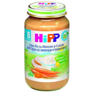 HiPP Piure Bio Meniu Orez, Morcov si Curcan, de la 8 luni 