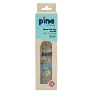 Biberon din sticla cu tetina nr 1, 0-6 luni, Albastru x 250ml Pine Natura x 1 buc