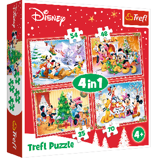 Set puzzle 4 in 1 Trefl Disney, Sarbatoarea Craciunului, 1x35 piese, 1x48 piese, 1x54 piese, 1x70 piese