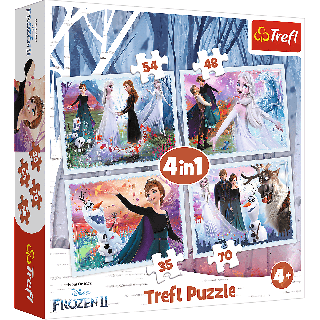 Set puzzle 4 in 1 Trefl Disney Frozen 2, In padurea magica, 1x35 piese, 1x48 piese, 1x54 piese, 1x70 piese
