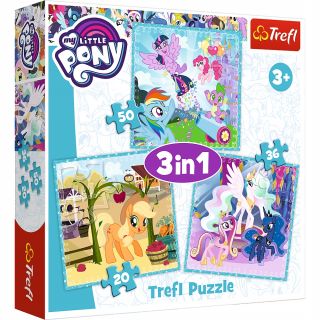 Set puzzle 3 in 1 Trefl My Little Pony, Zilele vesele ale poneilor, 1x20 piese, 1x36 piese, 1x50 piese