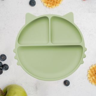 Farfurie compartimentata din silicon cu ventuza, AppeKids - Kitty - Raw Green