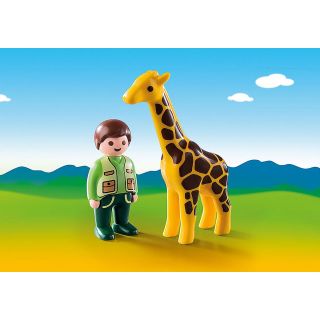 Playmobil 1.2.3 Ingrijitor Zoo cu Girafa PM9380