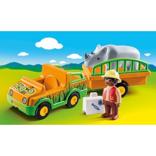 Playmobil - 1.2.3 Masina Zoo Cu Rinocer