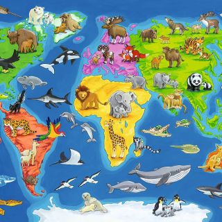 Puzzle Harta Lumii Cu Animale, 30 Piese