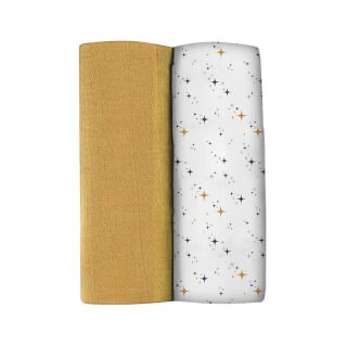 Set 2 Museline Beaba bumbac 120x120 cm Honey Yellow/Starry Night