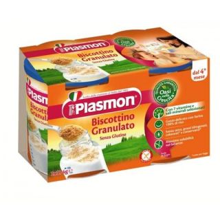 Biscuiti granulati pentru biberon Plasmon, fara gluten, de la 4 luni, 2x374 g