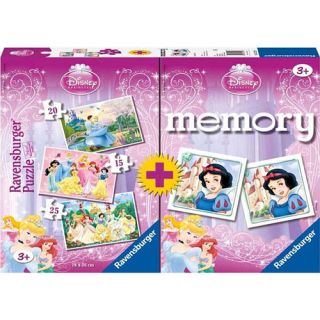 Puzzle + Joc Memory Printesele Disney, 3 Buc In Cutie 15/20/25 Piese RVSPC07228