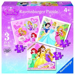 Puzzle Printesele Disney, 3 Buc In Cutie, 25/36/49 Piese RVSPC07008