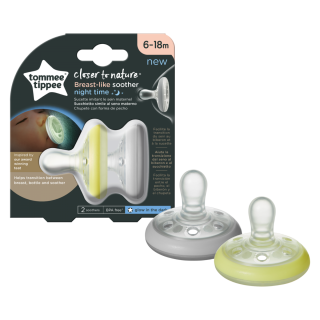 Suzeta de noapte Tommee Tippee 6 - 18 luni Closer to Nature "Breast like soother" 2 buc