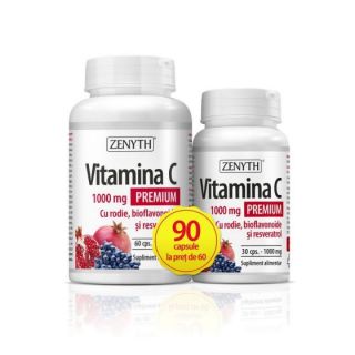 Pachet Vitamina C Premium 1000 MG cu rodie Zenyth 90cp